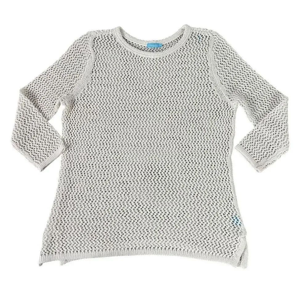 J. McLaughlin White Loose Knit 3/4 Sleeve Sweater size Medium